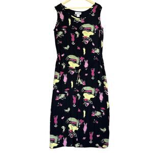 Vintage California Krush Maxi Dress Womens XL Black Novelty Music Print Y2K Boho